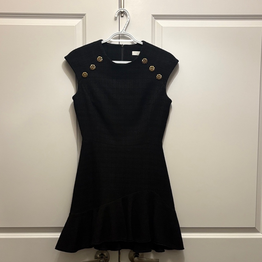 Chic Black Dress with Gold Button Details
